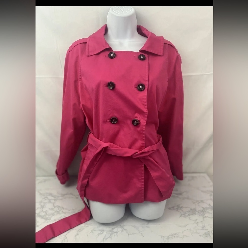 Apostrophe Double Breasted Lined Coat Womens M Hot Pink Belted Pockets K1​​​​​​